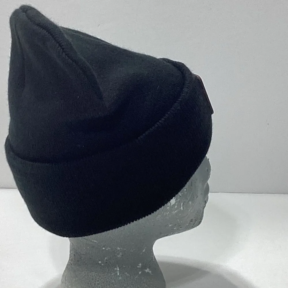 Black Knit Hat Beanie Revive Leather Front Patch With H Logo